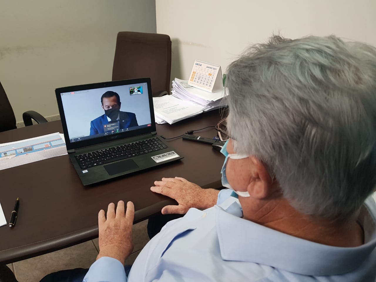 Prefeito Bica participando do 1° Seminário Virtual de Gestão Pública em 06/01/2021. Foto: Carina Costa