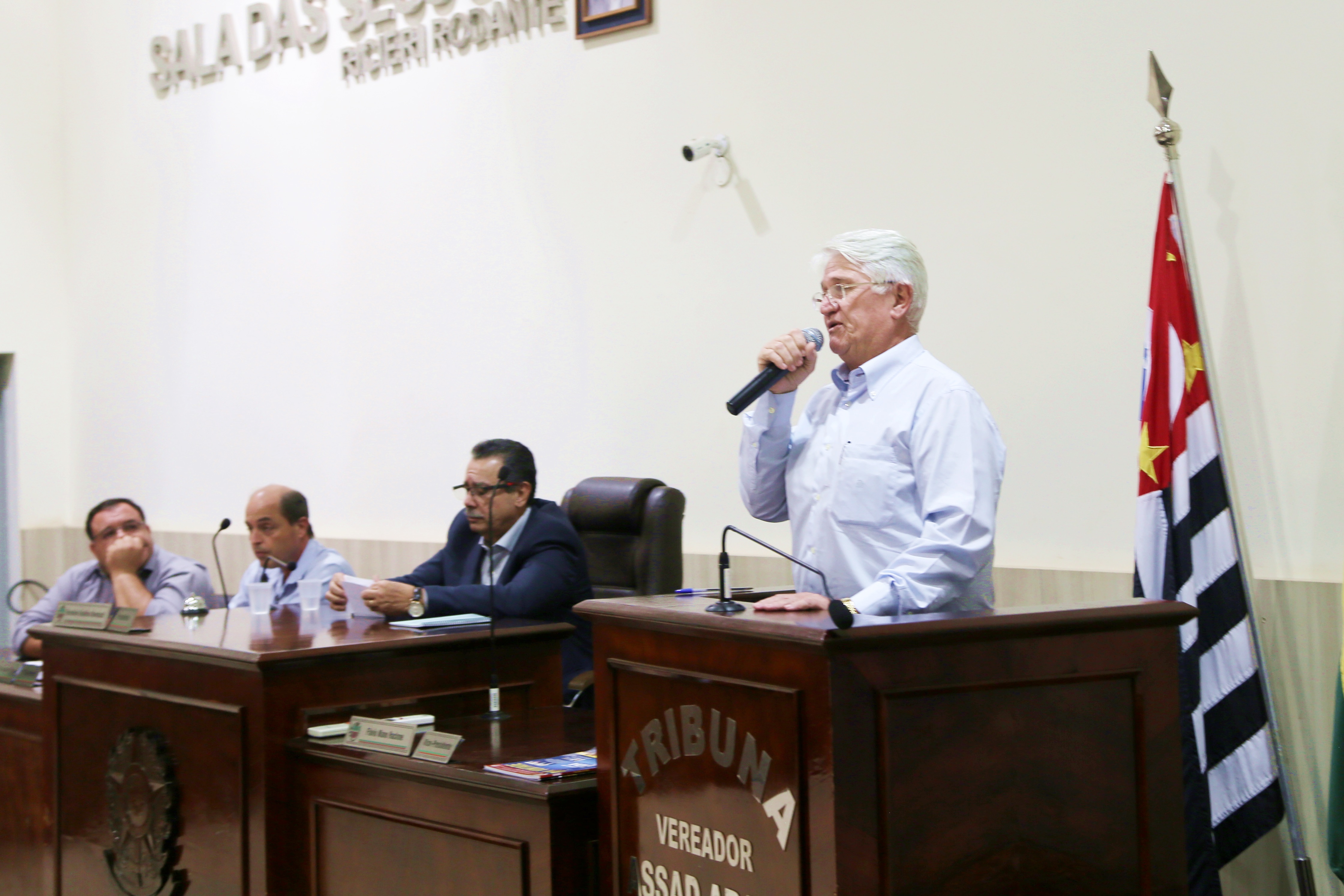 Prefeito Bica discursa na cerimônia em José Bonifácio. Foto: Divulgação/Secretaria de Emprego e Relações do Trabalho - Governo do Estado de São Paulo