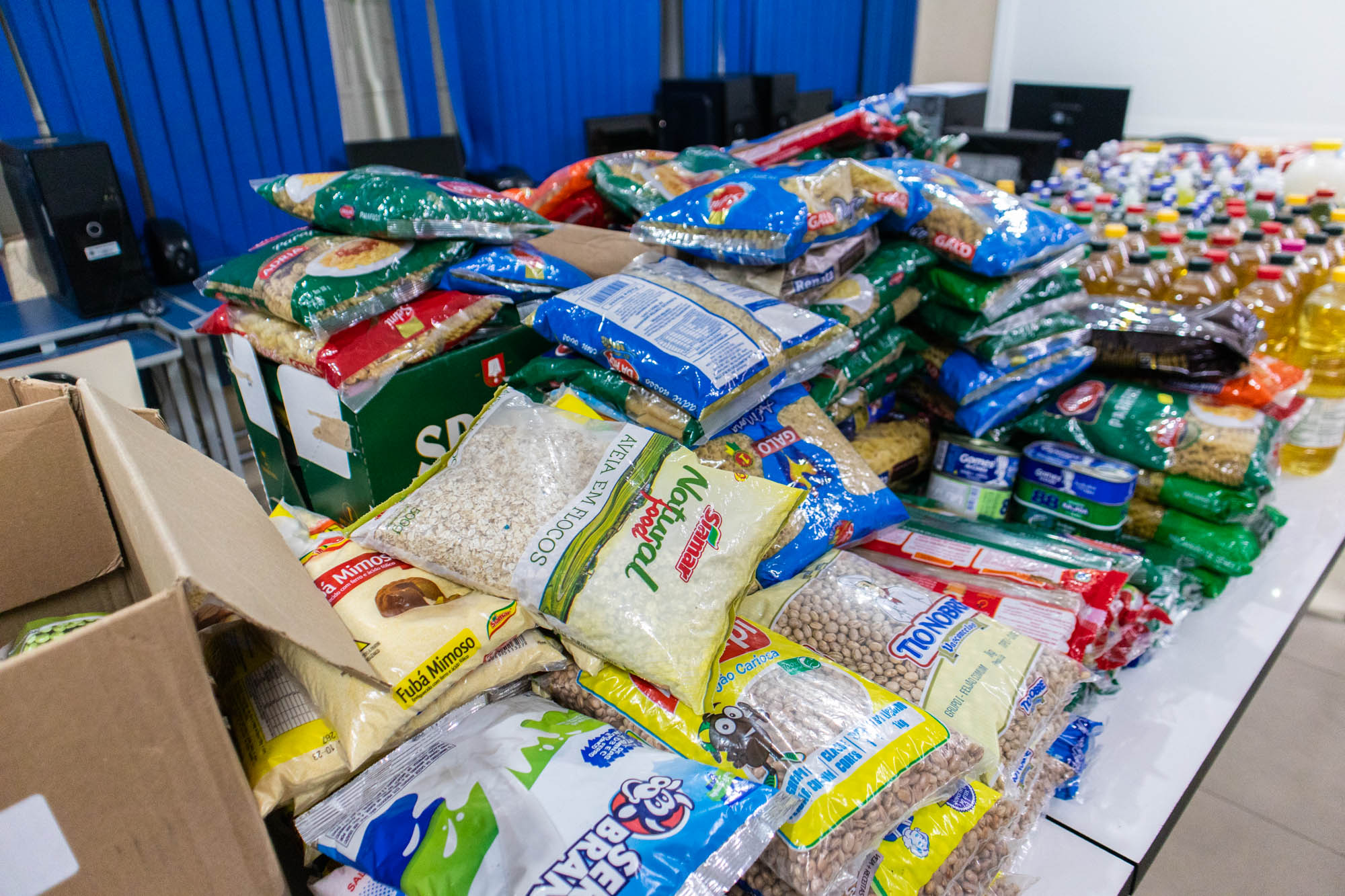 Foto da Parte dos alimentos arrecadados na gincana de 2023 prontas para ser distribuída à instituição - Foto: Thomas Moutropoulos