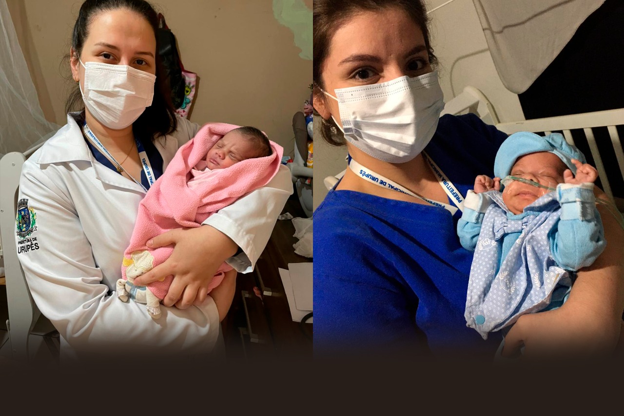 Arte Divulgação  - Enfermeiras com os bebês recém-nascidos - Prefeitura Municipal de Urupês -Luis Fernando da Silva