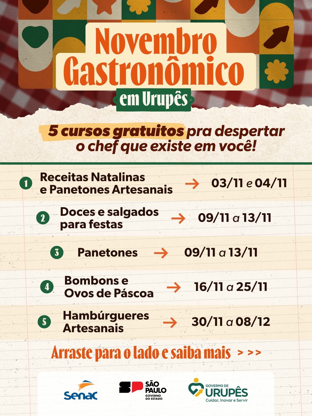 Imagens de divulgação do curso em redes sociais. Artes: Luís Fernando da Silva / Prefeitura Municipal de Urupês.